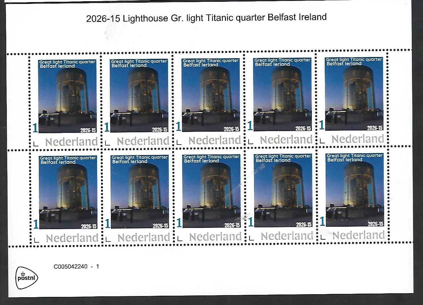 Nederland 2026-15 Vuurtoren Lighthouse: Great Light Titanic sheet quarter postfris/mnh