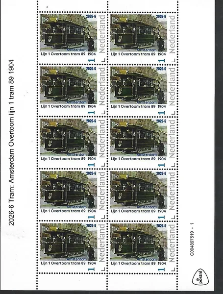 Nederland 2026-6 Tram: Lijn 1 Amsterdam Overtoom 1904 sheet postfris/mnh