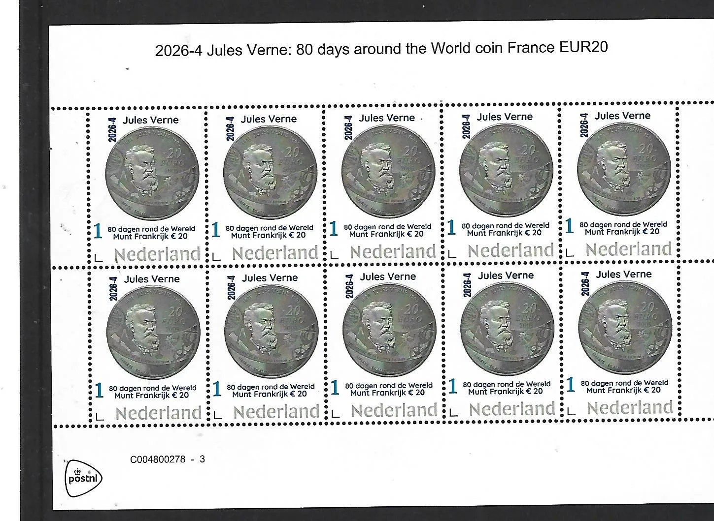 Nederland 2026-4 Jules Verne: la tour a 80jours coin France sheet postfris/mnh