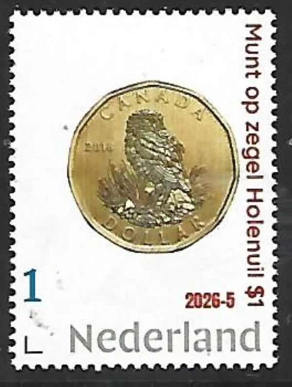 Netherlands 2026-5 Owl: Burrowing owl coin on stamp MNH