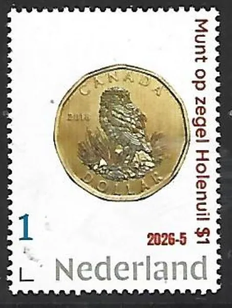 Netherlands 2026-5 Owl: Burrowing owl coin on stamp MNH