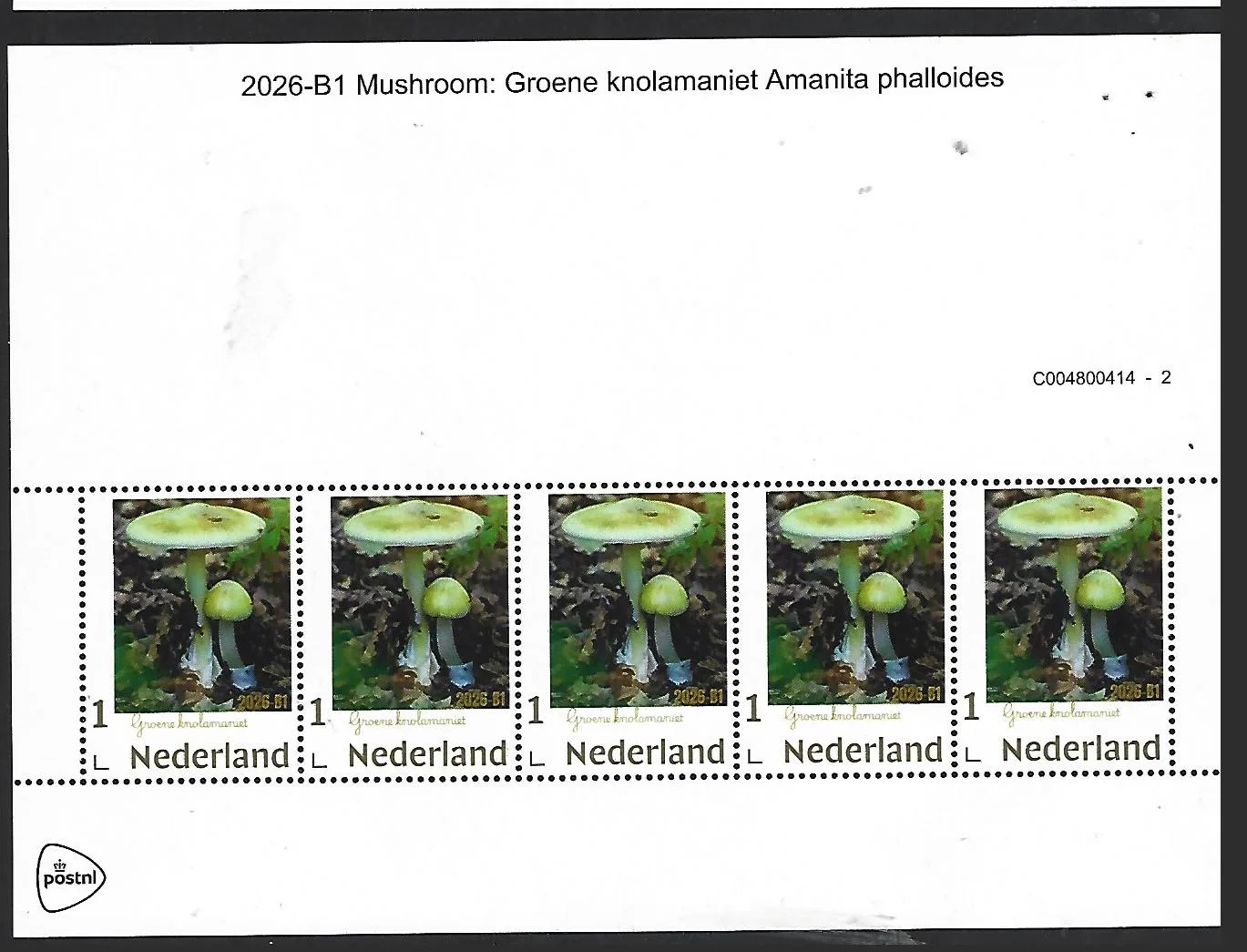 Nederland 2026-B1 Paddenstoel Mushroom: Gr.knolamaniet sheet postfris/mnh