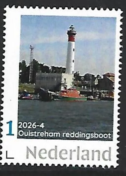 Nederland 2026-4 Reddingsboot lifeboat: Ouistreham France lighthouse postfrs/mnh
