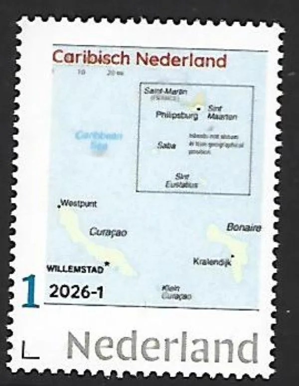 Nederland 2026-1 Caribisch Nederland: Landkaart Map postfris/mnh