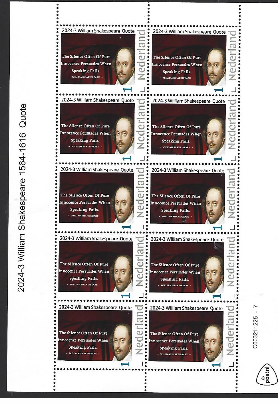 Niederlande 2024-3 William Shakespeare Zitat Sheetlet postfrisch/mnh
