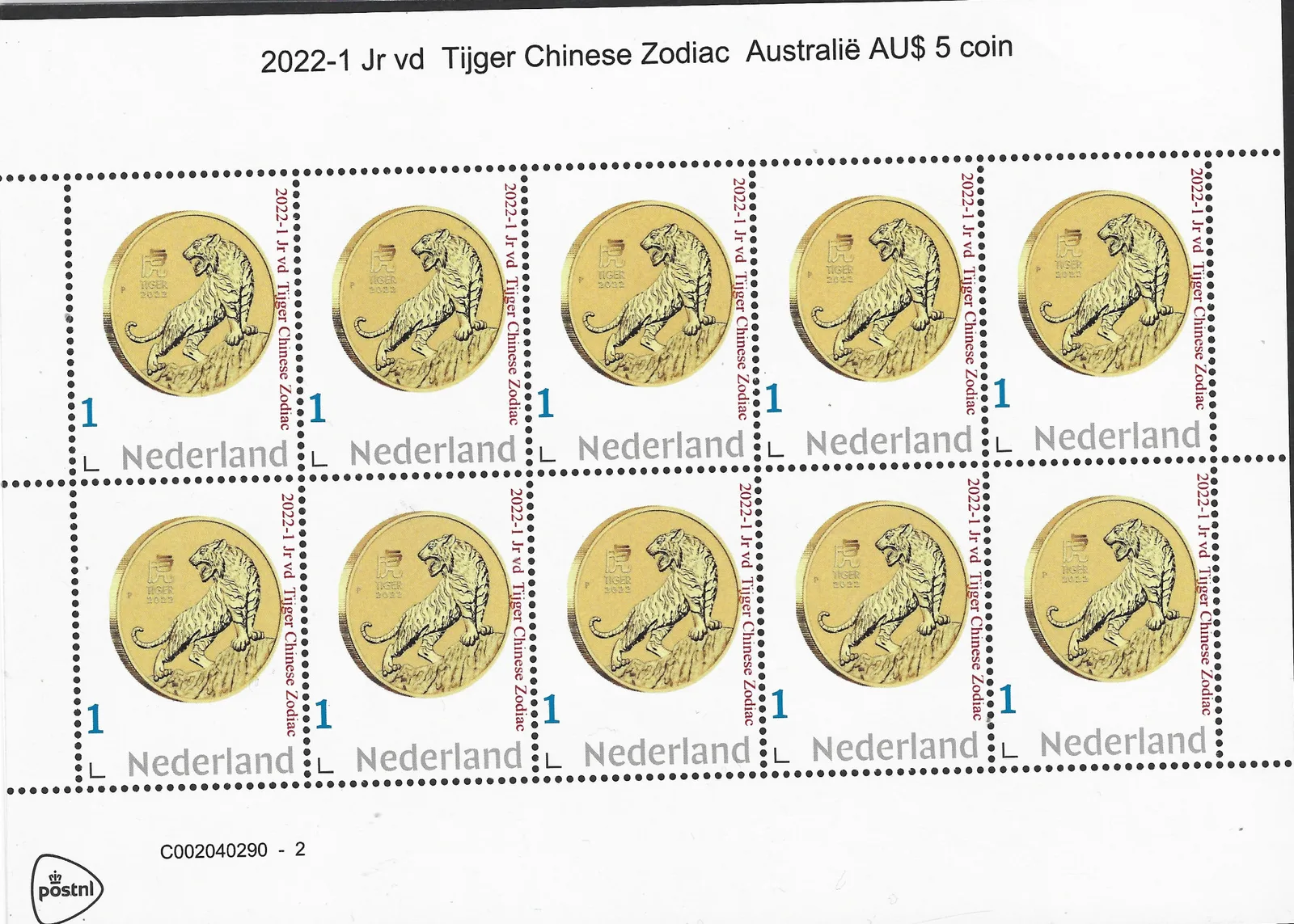 Pays-Bas 2022 Année du Tigre Zodiaque Chinois feuillet postfris/mnh