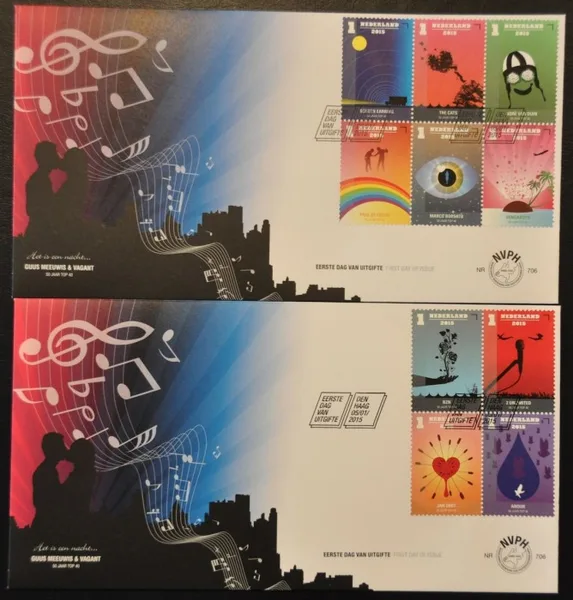 Netherlands FDC 706 a and b 50 years top-40 - 50 years music charts 2015