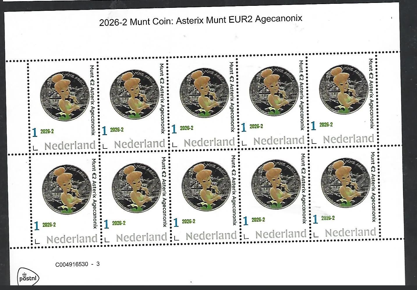 Netherlands 2026-2 Coin on stamp Asterix Agecanonix sheet MNH