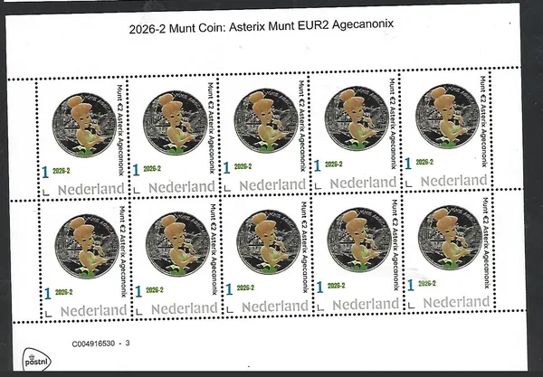 Nederland 2026-2 Coin on stamp Asterix Agecanonix sheet postfris/mnh