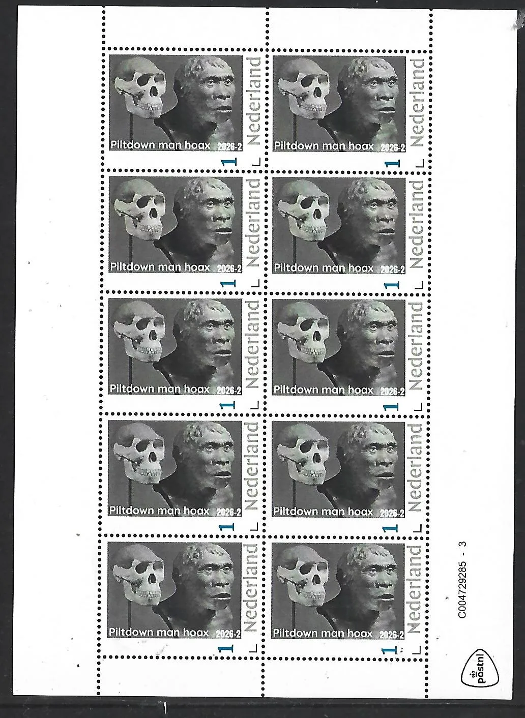 Netherlands 2026-2 Prehistory Prehistoric: Piltdown man Hoax sheetlet MNH