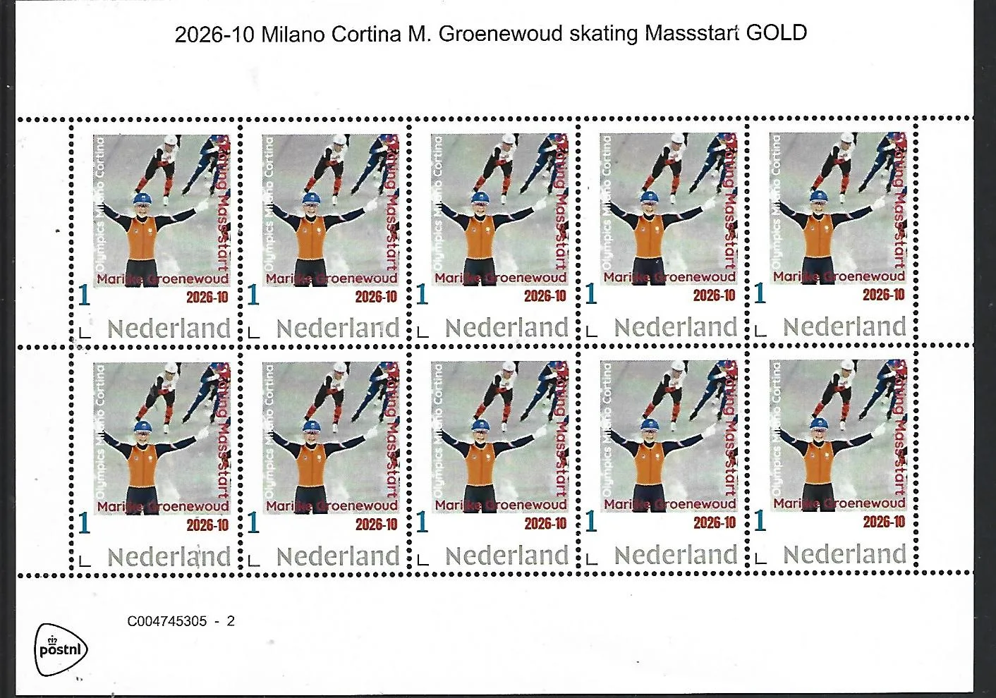 Nederland 2026-10 Olympics Milano Cortina: Marijke Groenewoud Mass start GOLD sheet postfris/mnh