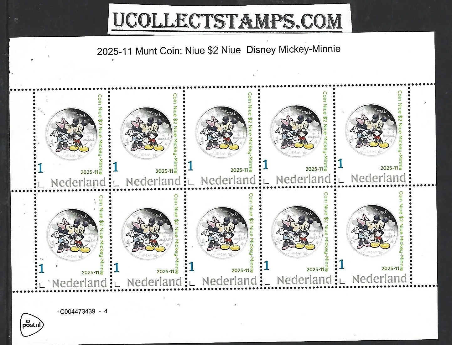 Netherlands 2025-11 Coin on stamp Disney: Mickey-Minnie sheet MNH