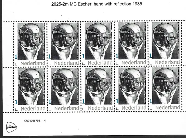 Netherlands 2025-2 MC Escher hand with reflection sheet MNH