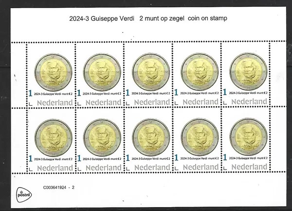 Netherlands 2024-3 Giuseppe Verdi €2 coin Italy sheetlet MNH