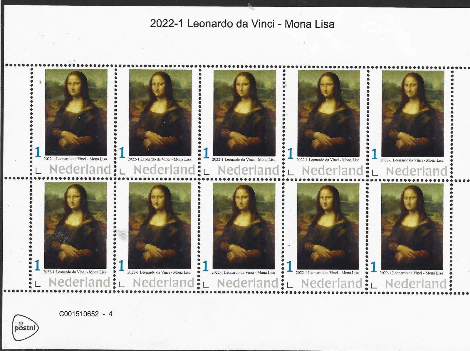 2022-1 Leonardo Da vinci Mona Lisa vel-sheetlet MNH