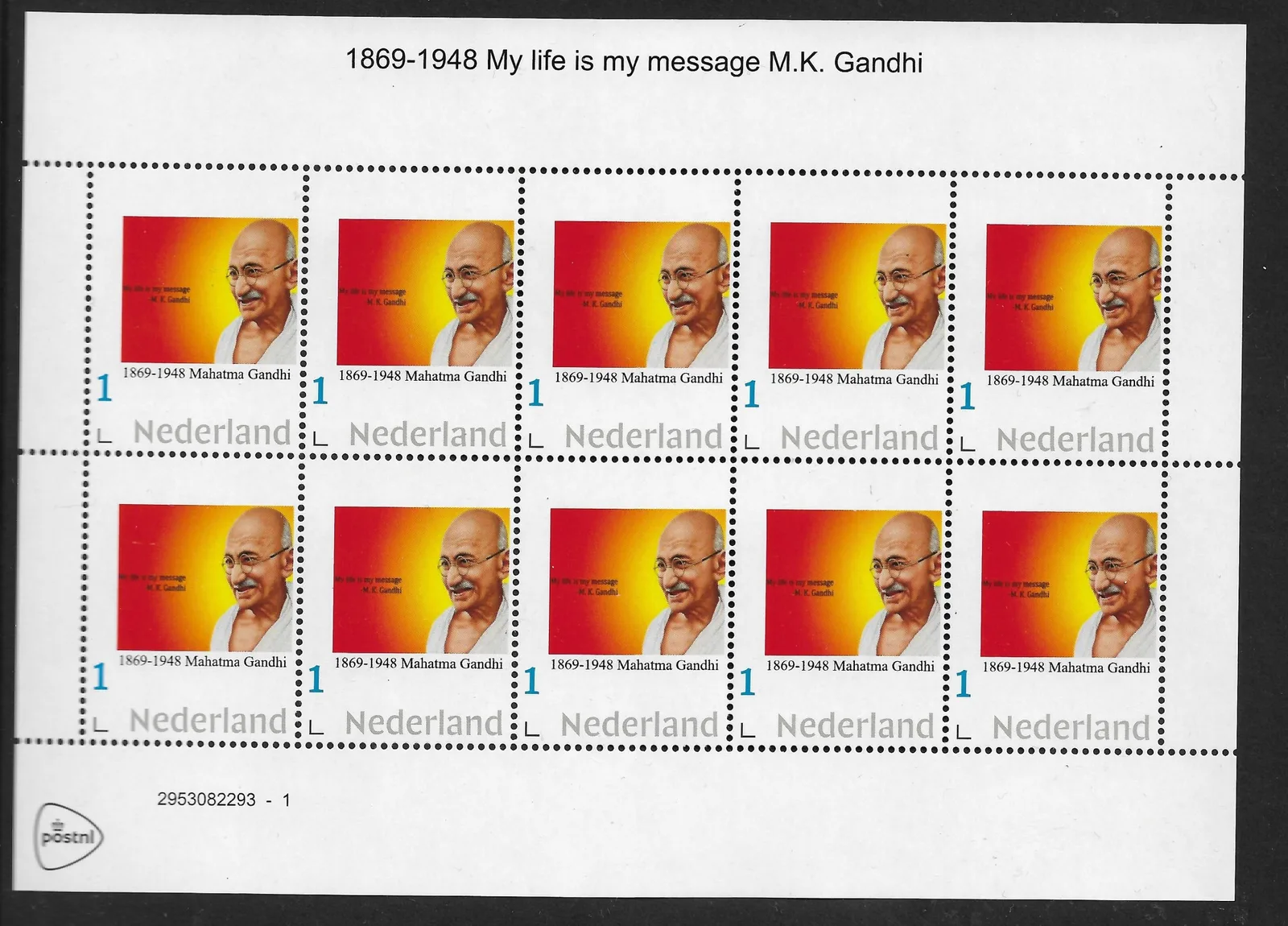 Niederlande 2020 Mahatma Gandhi Velourblock postfrisch