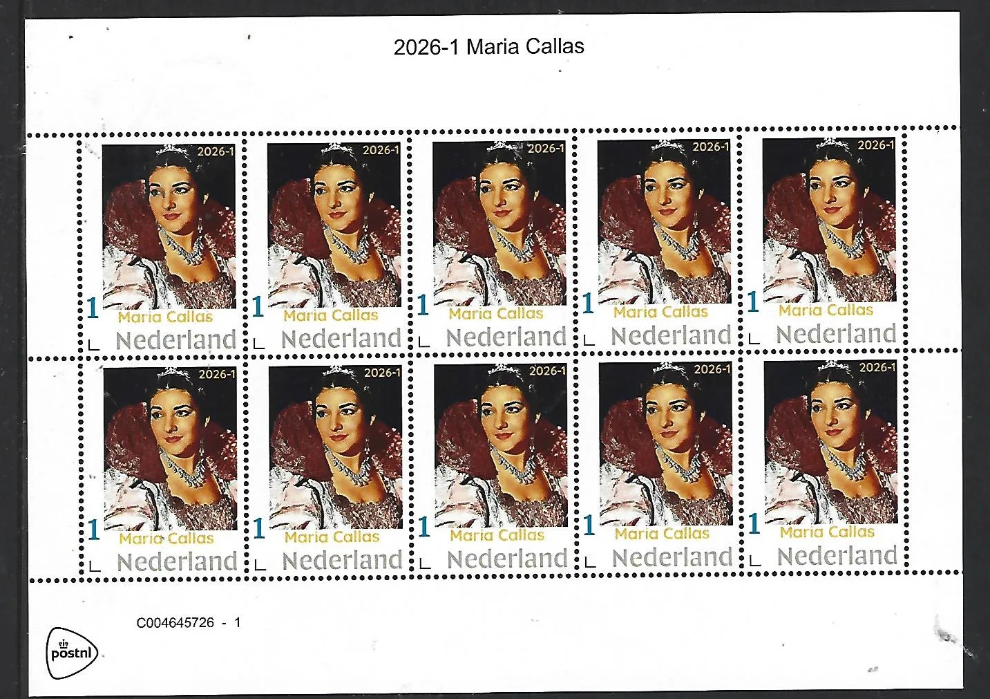 Nederland 2026-1 Maria Callas : the Disney princess sheet postfris/mnh