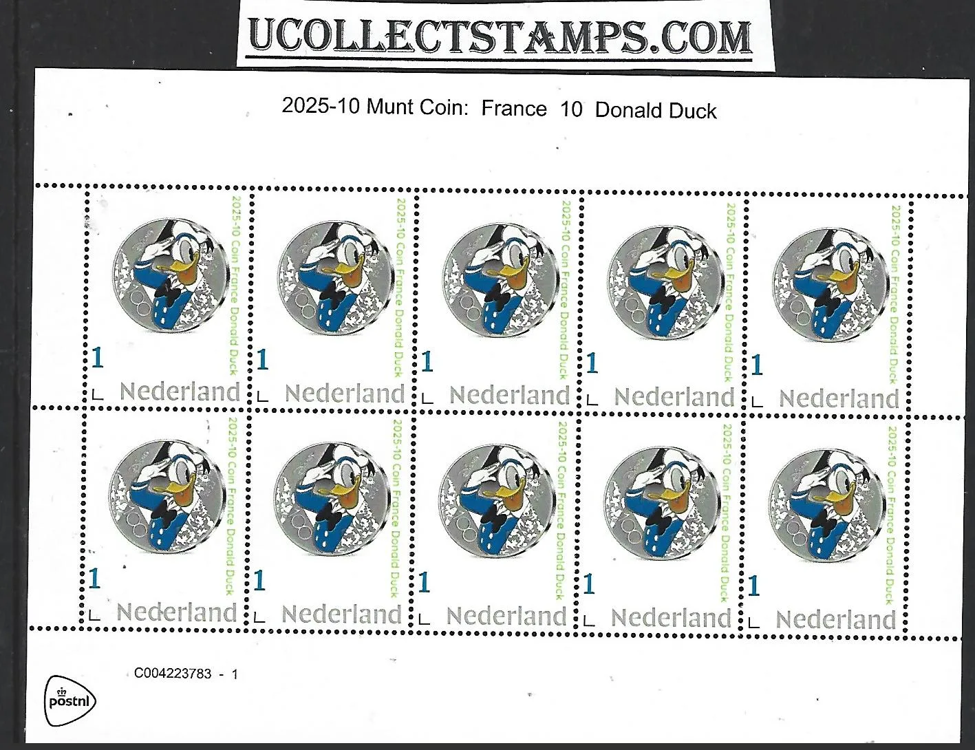 Nederland 2025-10 Coin Disney Donald Duck France €10 sheetlet postfris/mnh