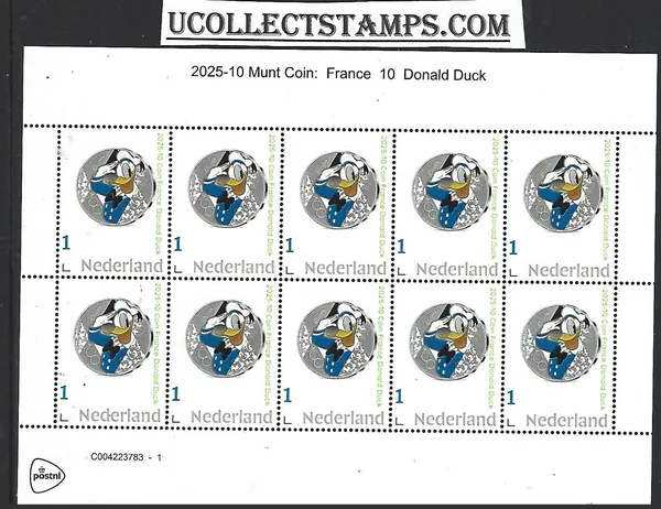 Nederland 2025-10 Coin Disney Donald Duck France €10 sheetlet postfris/mnh