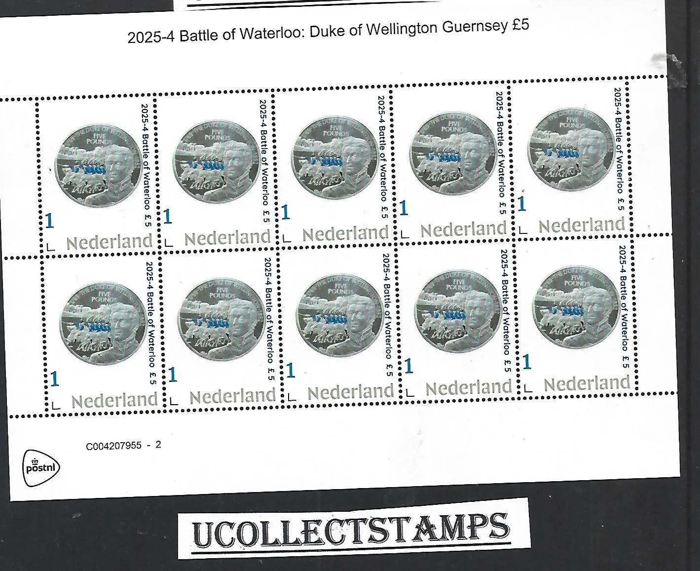 Netherlands 2025-4 Battle of Waterloo: Duke of Wellington coin Guernsey sheet MNH