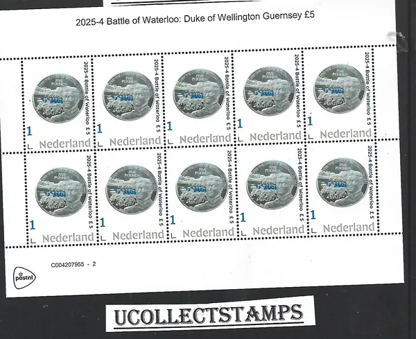 Netherlands 2025-4 Battle of Waterloo: Duke of Wellington coin Guernsey sheet MNH