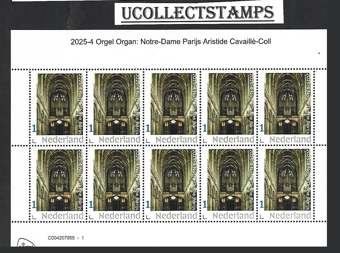 Nederland 2025-4 Orgel Organ: Notre-dame Paris sheet postfris/mnh