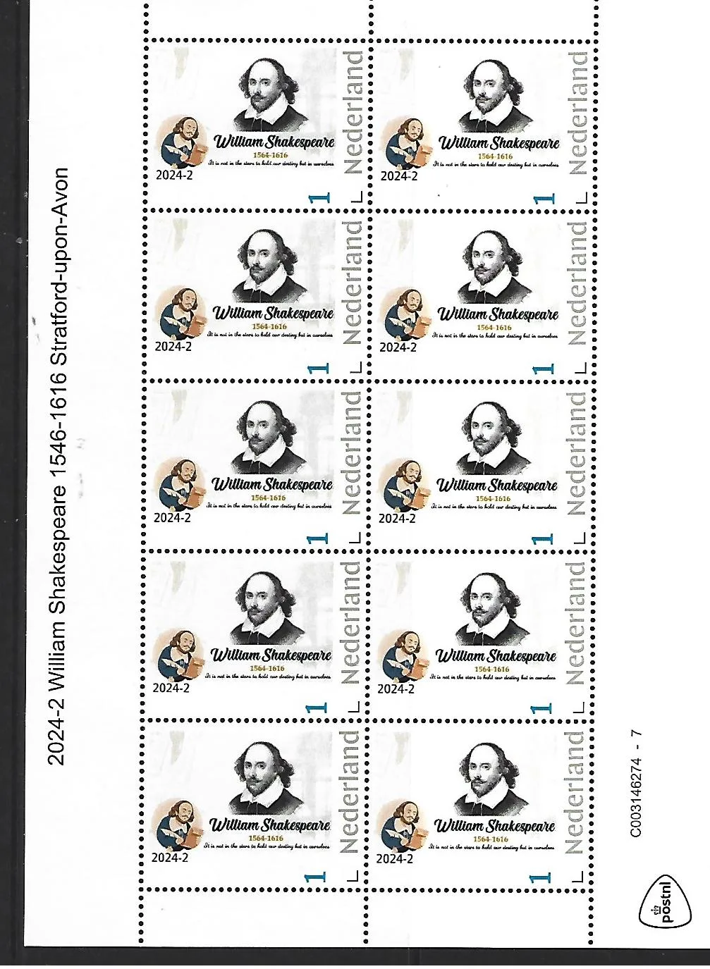 Niederlande 2024-2 William Shakespeare Blockeinheit ungebraucht/postfrisch