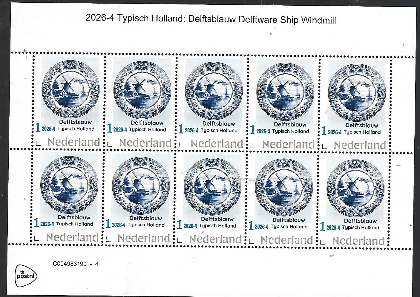 Netherlands 2026-4 Typical Dutch: Delftware sheet MNH