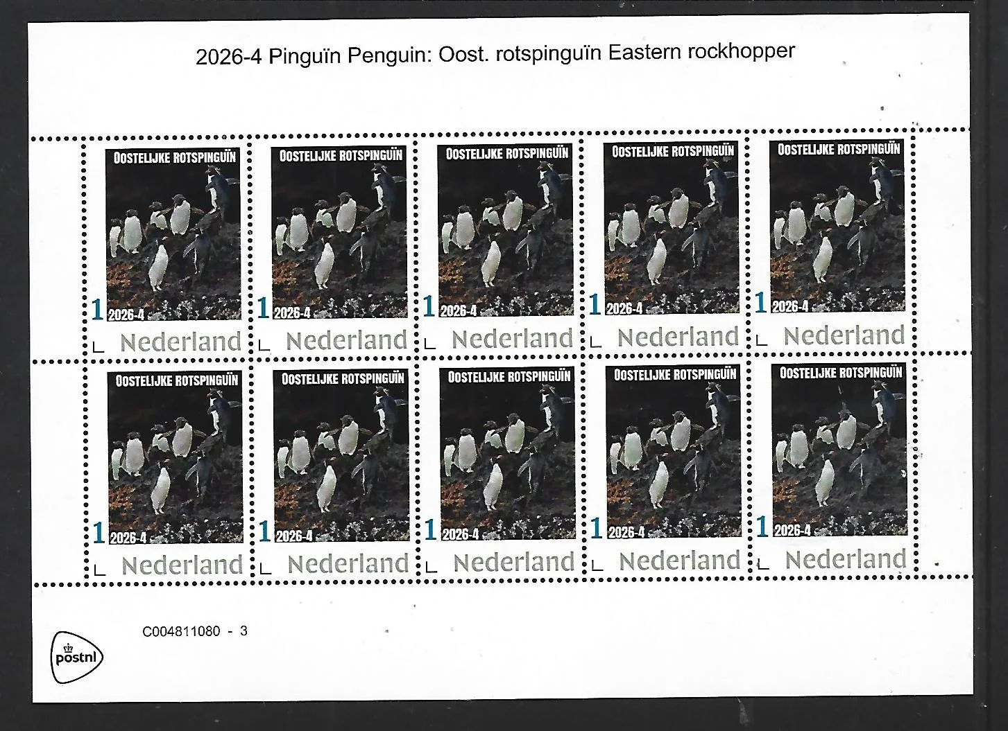 Nederland 2026-4 Pinguïn Penguin: Oostelijke rotspinguïn Rockhopper sheet postsfris/mnh