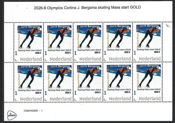 Netherlands 2026-9 Olympics Milano Cortina: Jorrit Bergsma Mass start GOLD sheet MNH