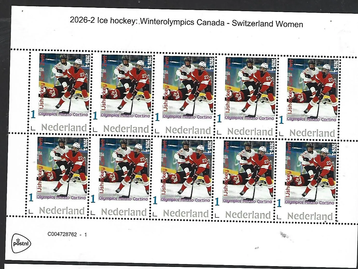 Nederland 2026-2 IJshockey Ice hockey: Canada-Switzerland Olympics Milano sheet postfris/mnh