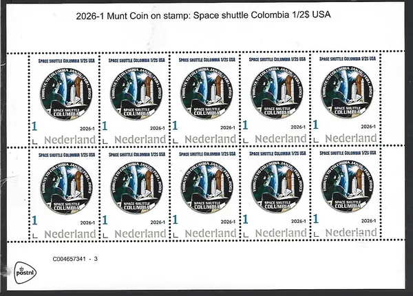 Netherlands 2026-1 Space Travel: Colombia Space shuttle sheet MNH