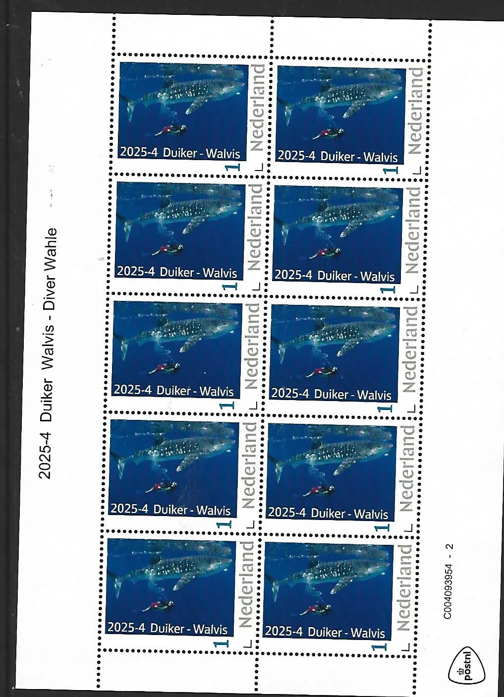 Nederland 2025-4 Duiiker-Walvis Diver Whale sheet postfris/mnh