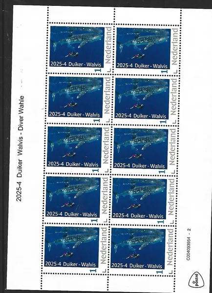 Nederland 2025-4 Duiiker-Walvis Diver Whale sheet postfris/mnh