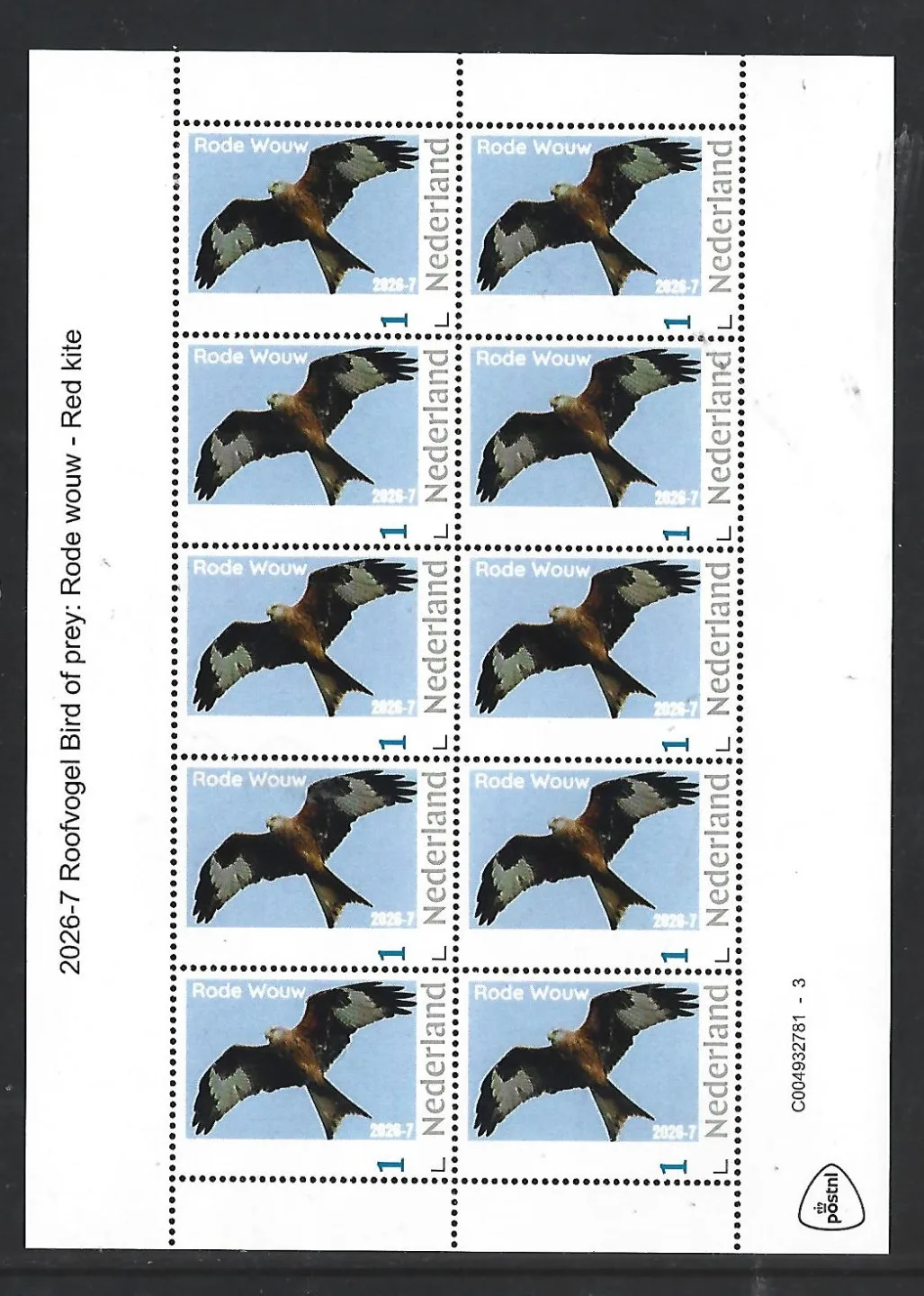 Nederland 2026-7 Roofvogel Bird of prey : Rode wouw Red kite sheet postfris/mnh