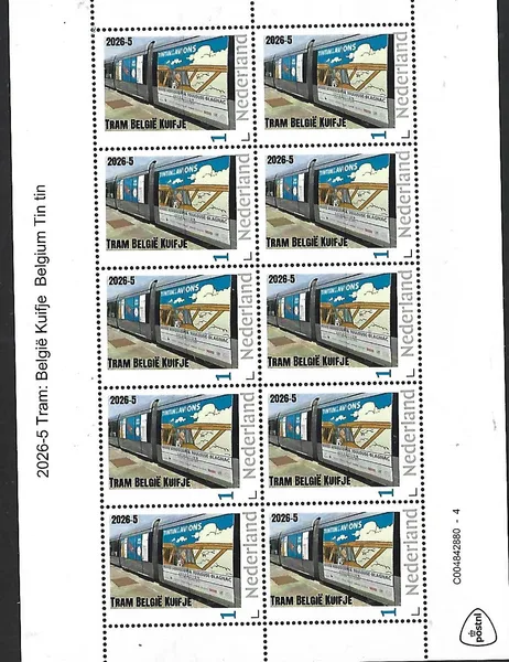 Netherlands 2026-5 Tram: Tram Belgium Tintin sheet MNH