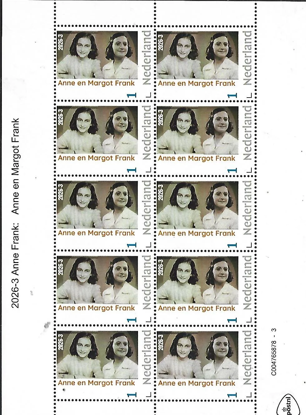 Netherlands 2026-3 Anne Frank: Anne & Margot Frank sheetlet MNH
