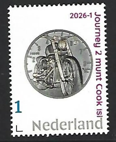 Netherlands 2026-1 Motorcycle: Journey 2 coin Cook Islands on stamp MNH