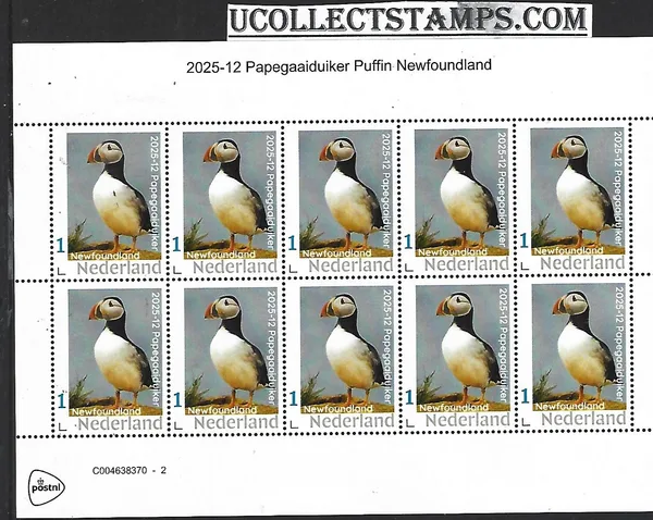 Nederland 2025-12 Papegaaiduikers Puffins Newfoundland sheetlet postfris/mnh