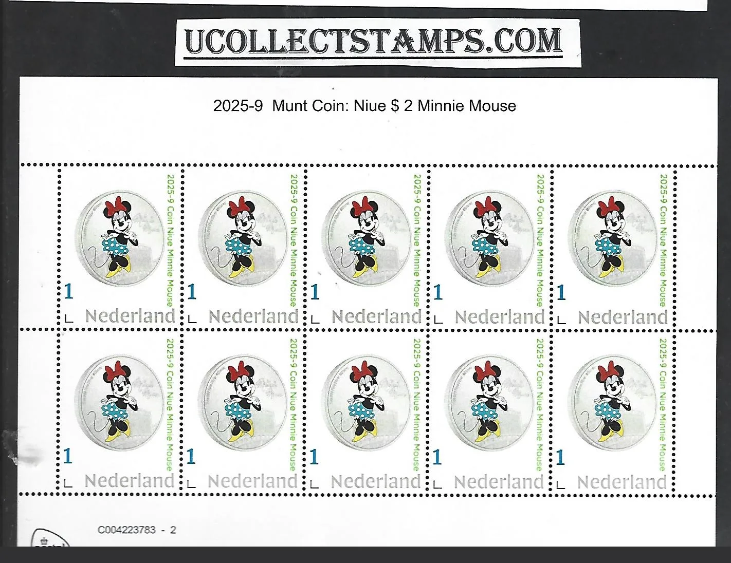 Nederland 2025-9 Coin Disney Minnie Mouse Niue $2 sheetlet postfris/mnh