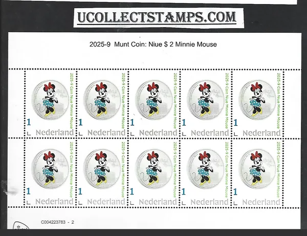 Nederland 2025-9 Coin Disney Minnie Mouse Niue $2 sheetlet postfris/mnh