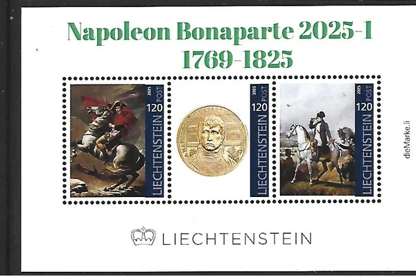 Liechtenstein 2025-1 Napoleon Bonaparte 1769-1825 coin on stamp block MNH