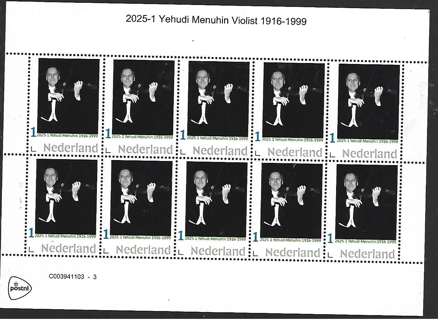 Nederland 2025-1 Yehudi Menuhin Violist Violin sheetlet postfris/mnh