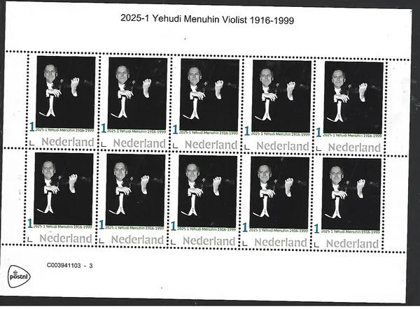 Netherlands 2025-1 Yehudi Menuhin Violinist Violin sheetlet MNH