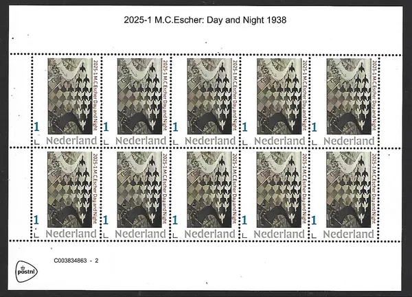 Netherlands 2025-1 MC Escher Day and Night 1938 sheetlet MNH