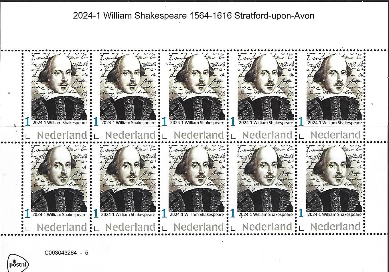 Niederlande 2024-1 William Shakespeare 1564-1616 Bogen-Sheetlet postfrisch/mnh
