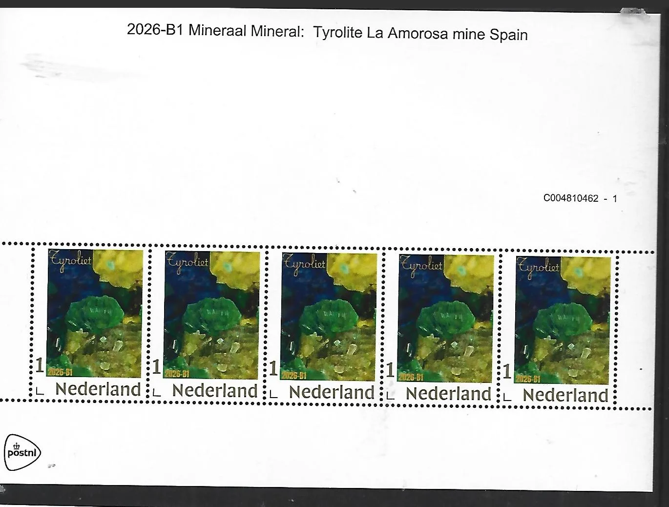 Nederland 2026-B1 Mineraal Mineral: Tyroliet Tyrolite sheet postfris/mnh