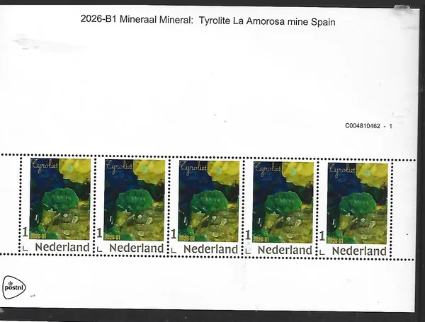 Nederland 2026-B1 Mineraal Mineral: Tyroliet Tyrolite sheet postfris/mnh