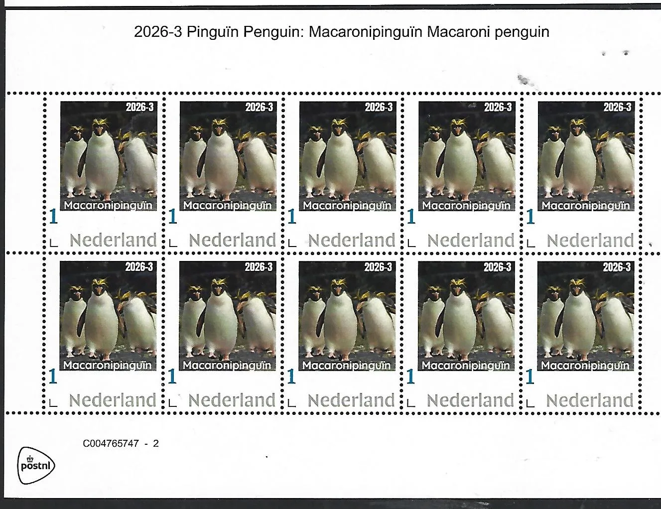 Nederland 2026-3 Pinguïn Penguin: Macaronipinguïn sheet postrfris/mnh