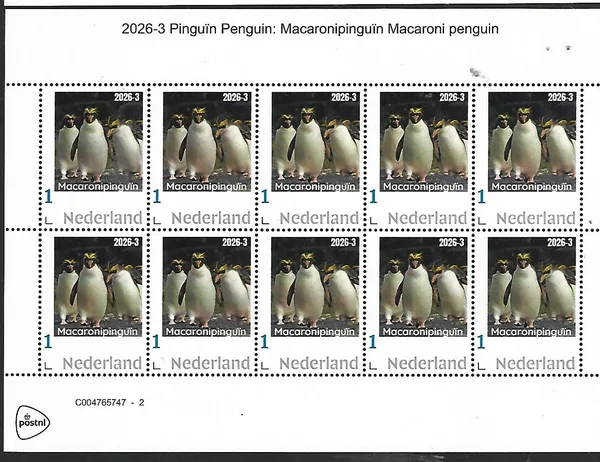 Nederland 2026-3 Pinguïn Penguin: Macaronipinguïn sheet postrfris/mnh
